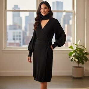NEW (nude) Black 100% Wool Long Billow Sleeve Cut Out Sweater Dress Size 44/ L